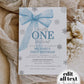 Blue Bow Winter ONEderland 1st Birthday Invitation Christmas Holiday Silver Snowflake 1st Birthday Invite Snowfall Wonderland Template #072 - TheLovebirdsDesign