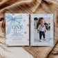 Blue Bow Winter ONEderland 1st Birthday Invitation Christmas Holiday Silver Snowflake 1st Birthday Invite Snowfall Wonderland Template #072 - TheLovebirdsDesign