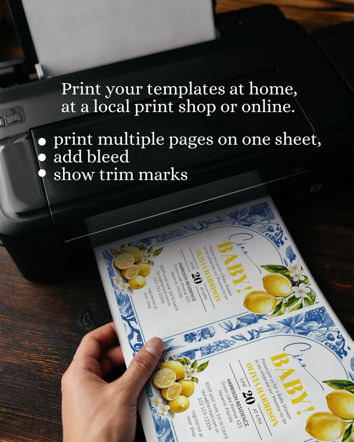 Citrus Lemon Amalfi Coast Baby Shower Invitation, Positano Toile de Jouy Baby Shower Invite Suite Mediterranean Printable Template #072 - TheLovebirdsDesign