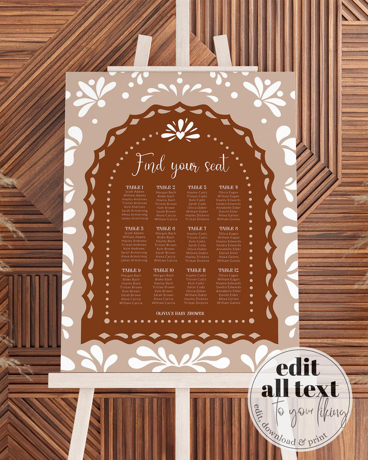 Cielito Lindo Seating Chart Sign Vintage Mexican Baby Shower, Desert Wedding Decorations, White Talavera Papel Picado Cowboy Template #067 - TheLovebirdsDesign