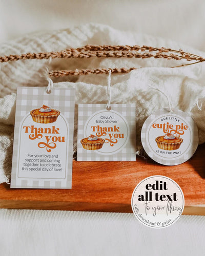 Cutie Pie Baby Shower Favor Tags, Pumpkin Pie Baby Shower Sticker, Fall Baby shower, Pie Shower Decor, Autumn Cupcake Topper Template #068 - TheLovebirdsDesign
