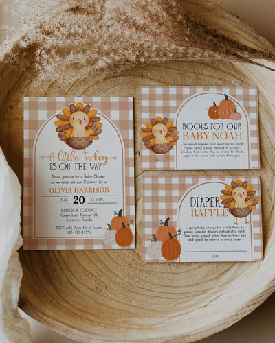 Little Turkey Baby Shower Invitation Template, Editable Little Turkey is on the Way Fall Thanksgiving Baby Shower Invite Suite Printable#068 - TheLovebirdsDesign