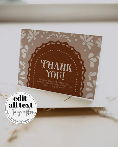Cielito Lindo Thank you Card, Editable Gender Neutral Mexican themed Baby Shower Thank You Note, White Talavera Papel Picado Template #067 - TheLovebirdsDesign