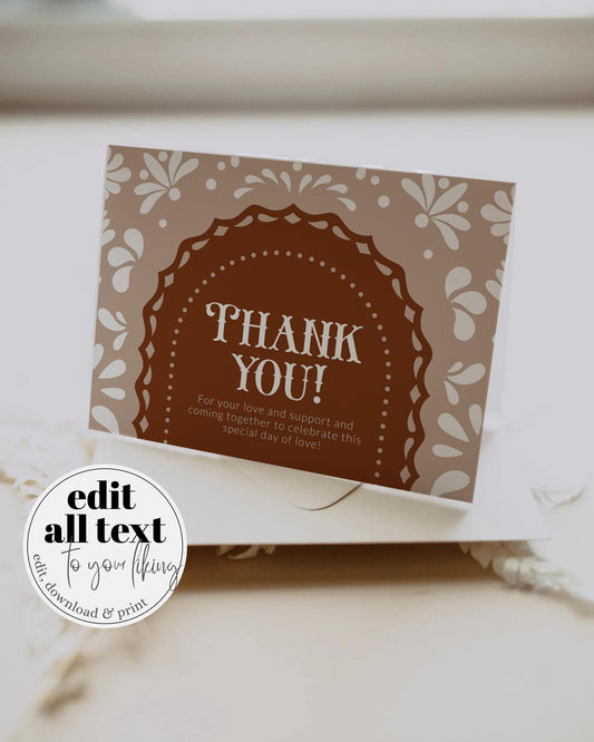 Cielito Lindo Thank you Card, Editable Gender Neutral Mexican themed Baby Shower Thank You Note, White Talavera Papel Picado Template #067 - TheLovebirdsDesign