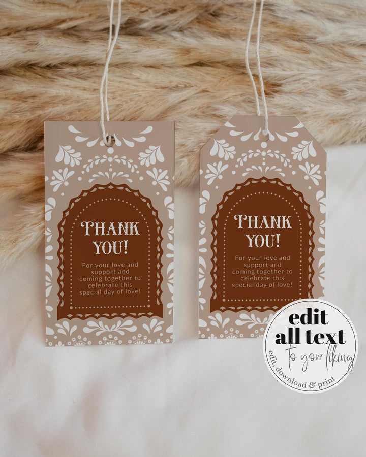 Cielito Lindo Favor Tags, Editable Gender Neutral Mexican themed Baby Shower Thank you Tags, Talavera Papel Picado Sticker Template #067 - TheLovebirdsDesign