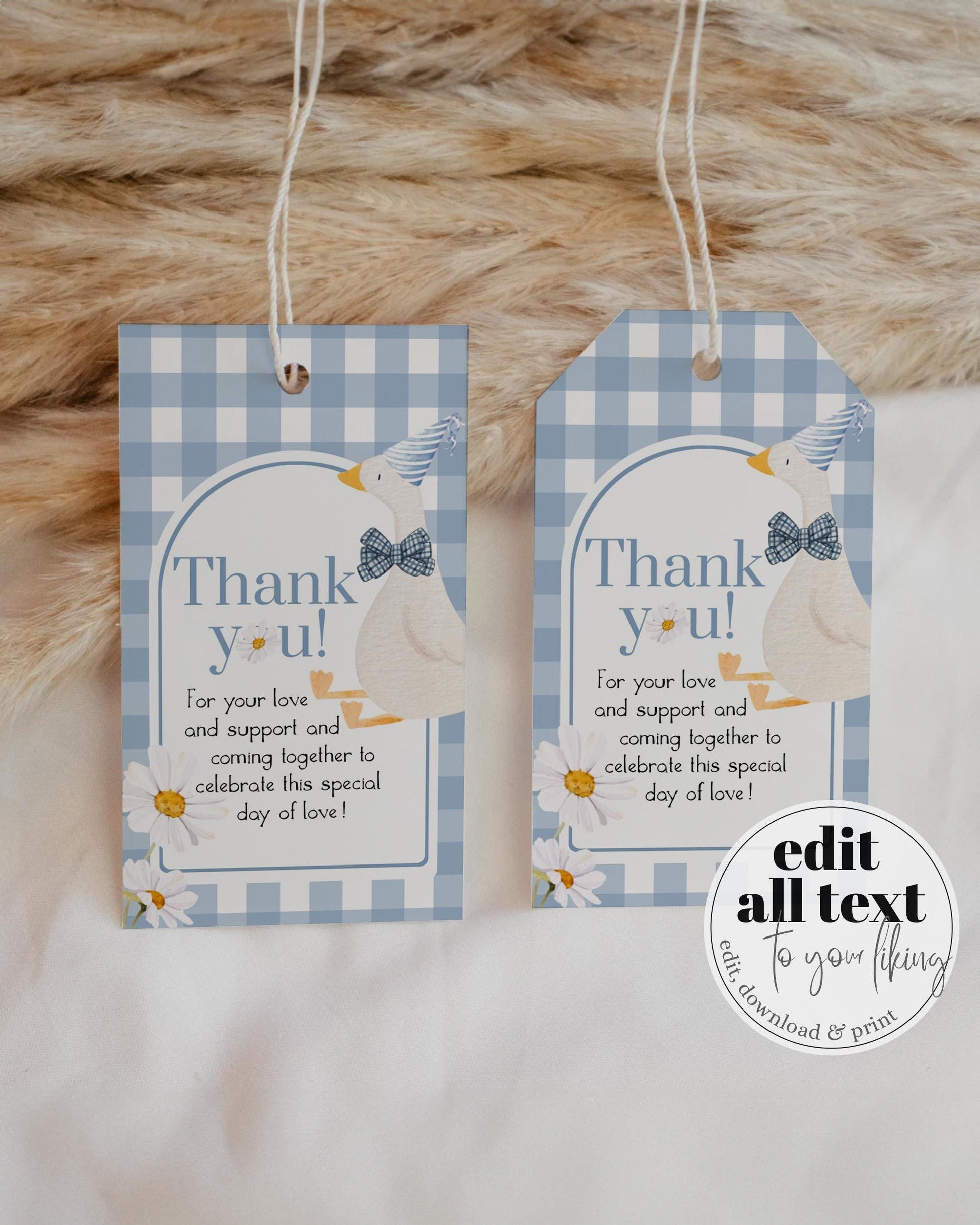 One Silly Goose Blue Favor Tags for First Birthday, Boys 1st Birthday Silly Goose Thank You Tags Sticker Cupcake Topper Decor Template #068 - TheLovebirdsDesign