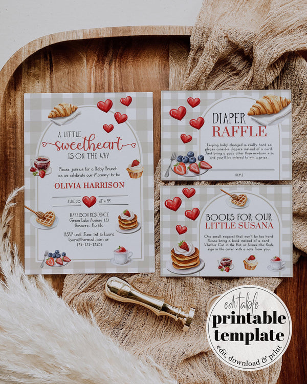 Brunch Baby Shower Invitation, Bakery Pancakes Berries Waffles Cottagecore Baby Shower Invite Suite, Gender Neutral Berry Sweet Template#068 - TheLovebirdsDesign