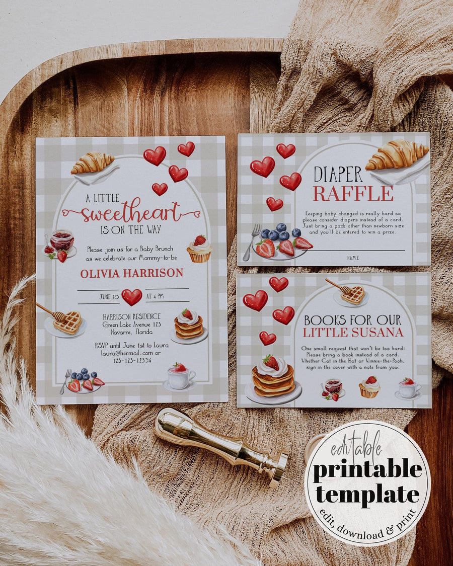 Brunch Baby Shower Invitation, Cottagecore Pancakes Berries Waffles Template 018BR-BSINV - marryful.org