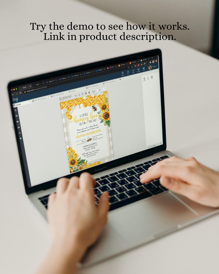 Little Hunny Babee Invite, Honey Bee Cottagecore Baby Shower Invitation, Mama to Bumblebee, Bee Hive Party Sunflowers Template #068 - TheLovebirdsDesign