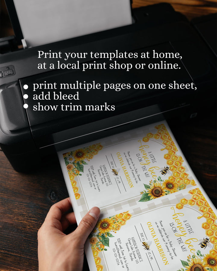 Little Hunny Babee Invite, Honey Bee Cottagecore Baby Shower Invitation, Mama to Bumblebee, Bee Hive Party Sunflowers Template #068 - TheLovebirdsDesign