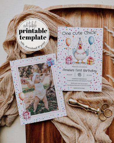 Farm Animals Birthday Invitation, Chicken Party First Birthday Invite Girls, Confetti 1st Birthday, Calling all Party Animals Template #072 - TheLovebirdsDesign
