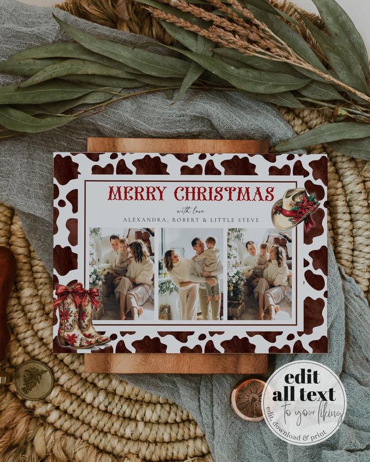 Western Christmas Photo Card, Cowboy Holiday Family Photo Card, Christmas Year in Review Greeting Card Friendsmas Template #070 - TheLovebirdsDesign