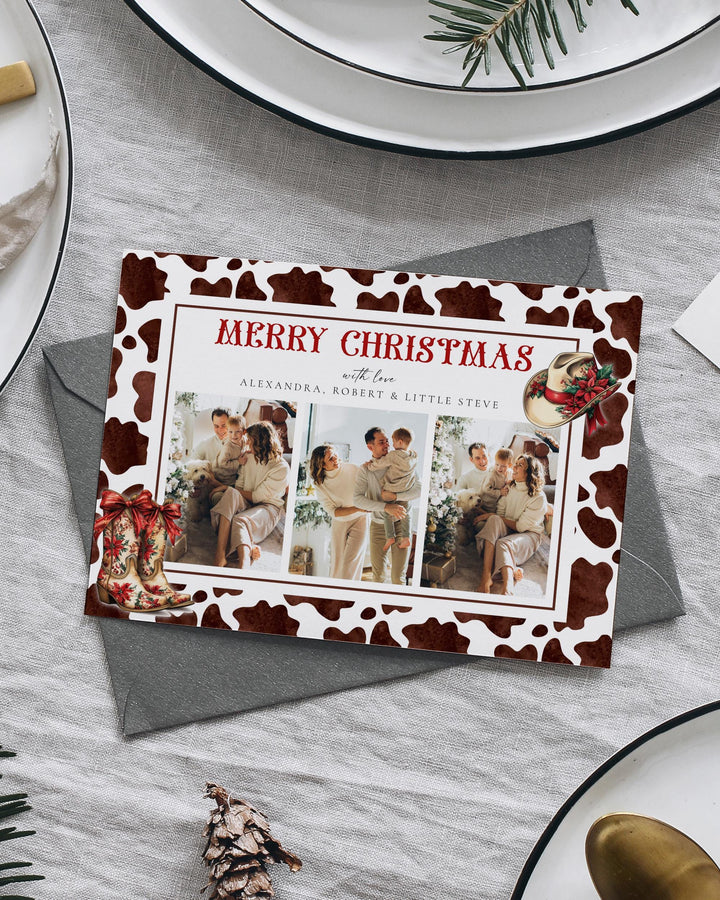 Western Christmas Photo Card, Cowboy Holiday Family Photo Card, Christmas Year in Review Greeting Card Friendsmas Template #070 - TheLovebirdsDesign