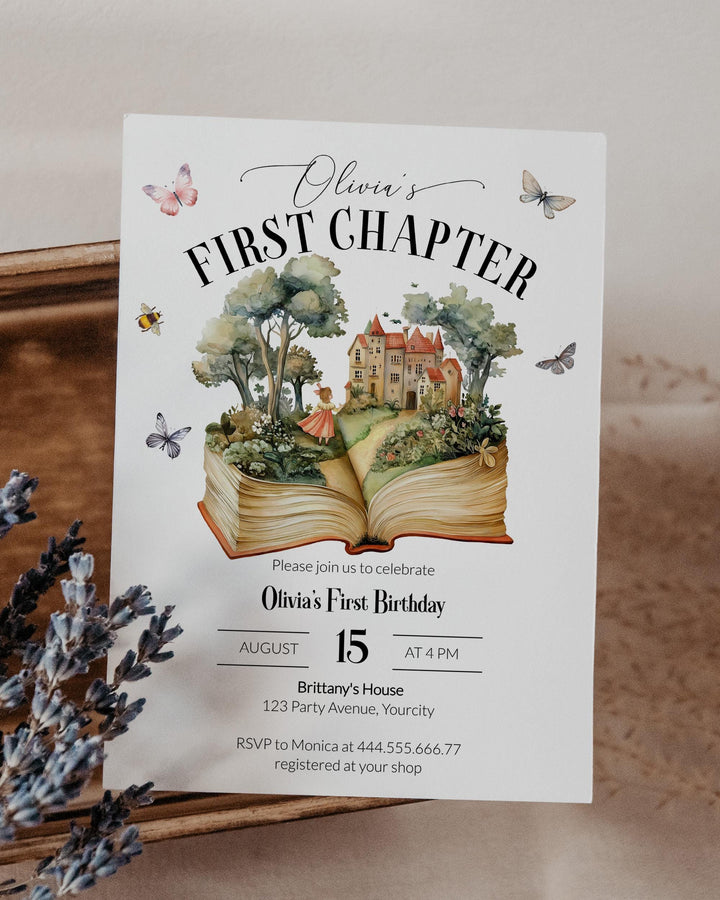 Storybook First Chapter Birthday Invitation, New Chapter Begins 1st Birthday Invite, Gender Neutral Storybook Printable Party Template #072 - TheLovebirdsDesign
