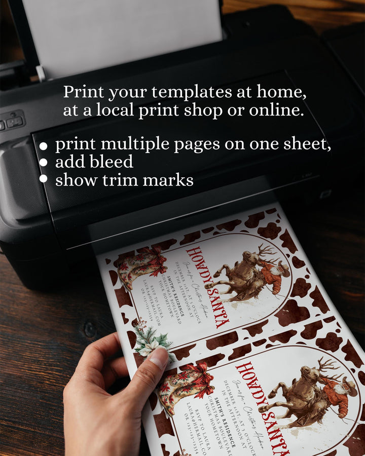 Santa Reindeer Rodeo Western Christmas Party Invitation, Barn Holiday Hoedown Cowboy Christmas Party Invite Template #070 - TheLovebirdsDesign