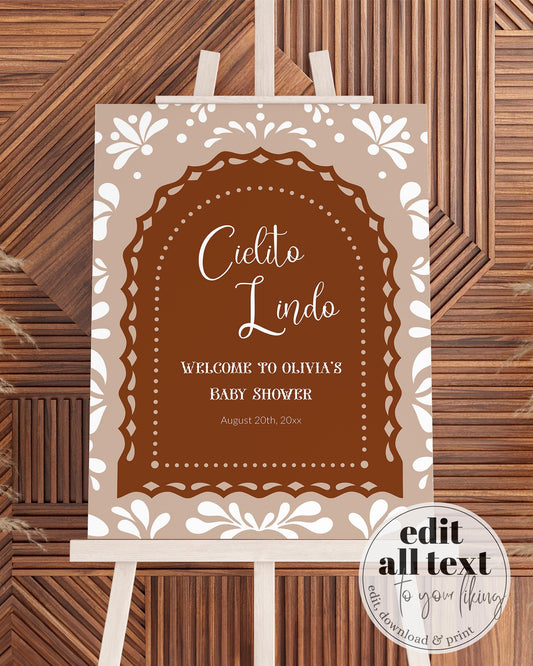 Cielito Lindo Welcome Sign Baby Shower, Gender Neutral Mexican themed Wedding Decorations, White Talavera Papel Picado Template #067 - TheLovebirdsDesign