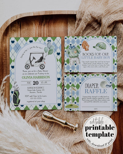 Boy Golf Baby Shower Invite Pack, Golfing Baby Shower Invitation Template, Par-Tee Hole in one Golf theme Coquette Printable Template #068 - marryful.org