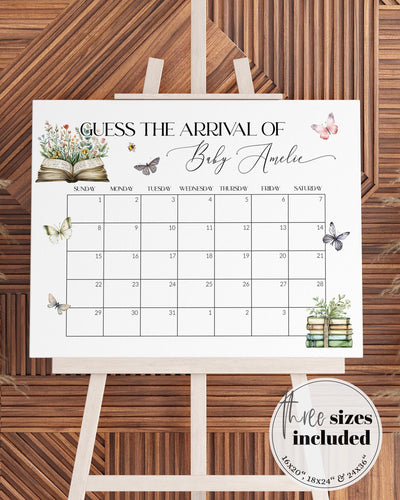 New Chapter Begins Story Book Guess Baby Arrival Game for Book Baby Shower, Gender Neutral Due Date Sign with Butterfly Reading Library #072 - marryful.org