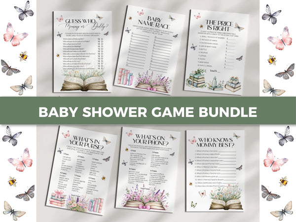 Storybook Baby Shower Game Bundle Template, A New Chapter Begins Wildflower Butterfly Theme #072 - marryful.org