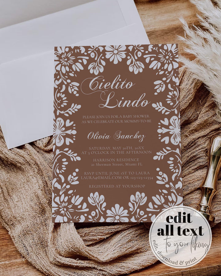 Gender Neutral Cielito Lindo Baby Shower Invitation, Vintage Mexican themed Baby Shower Invite, Talavera Papel Picado Template #067 - TheLovebirdsDesign
