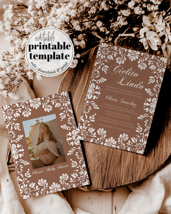 Gender Neutral Cielito Lindo Baby Shower Invitation, Vintage Mexican themed Baby Shower Invite, Talavera Papel Picado Template #067 - TheLovebirdsDesign