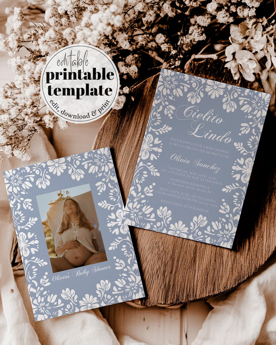 Cielito Lindo Baby Shower Invitation Template, Blue Mexican Fiesta Baby Sprinkle Invite 001BL-BSINV - marryful.org