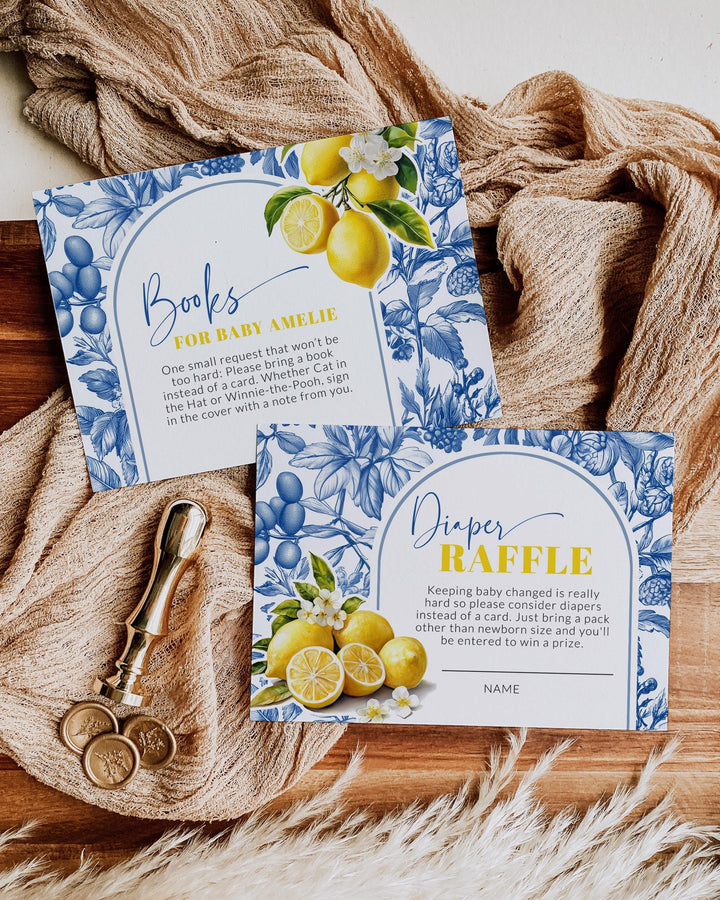 Citrus Lemon Amalfi Coast Baby Shower Invitation, Positano Toile de Jouy Baby Shower Invite Suite Mediterranean Printable Template #072 - TheLovebirdsDesign