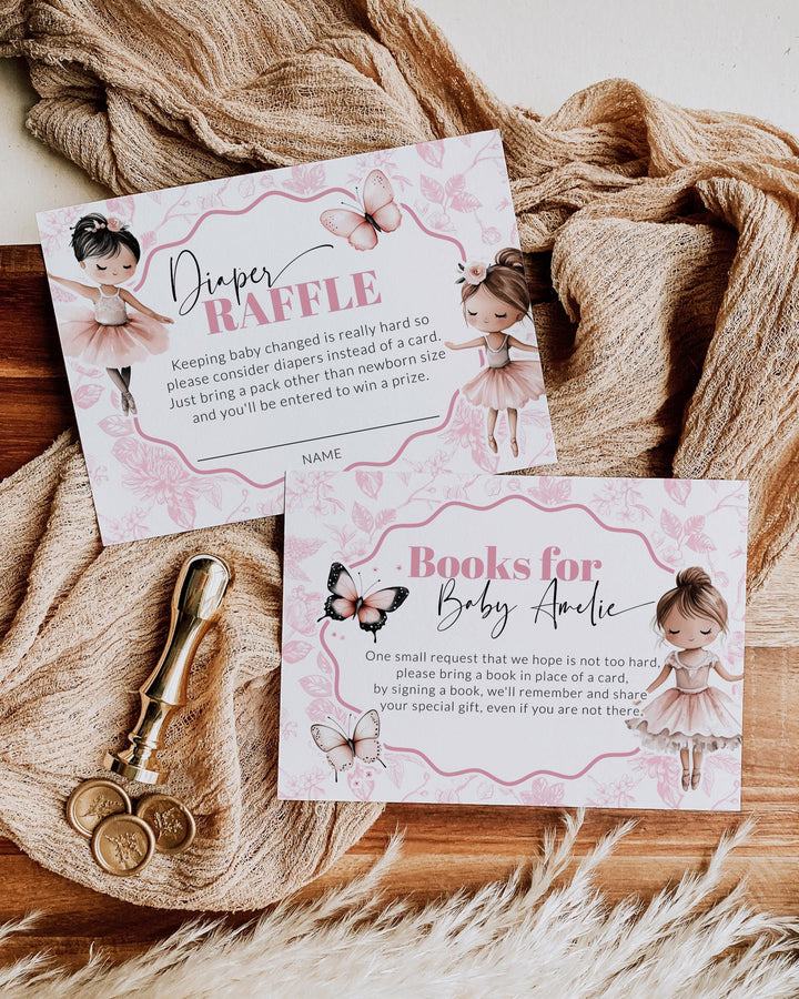 Tutu Excited Ballerina Baby Shower Invitation, Girl Ballet Baby Shower Invite, Toile de Jouy Butterfly Ballerina Themed Party Template #072 - TheLovebirdsDesign