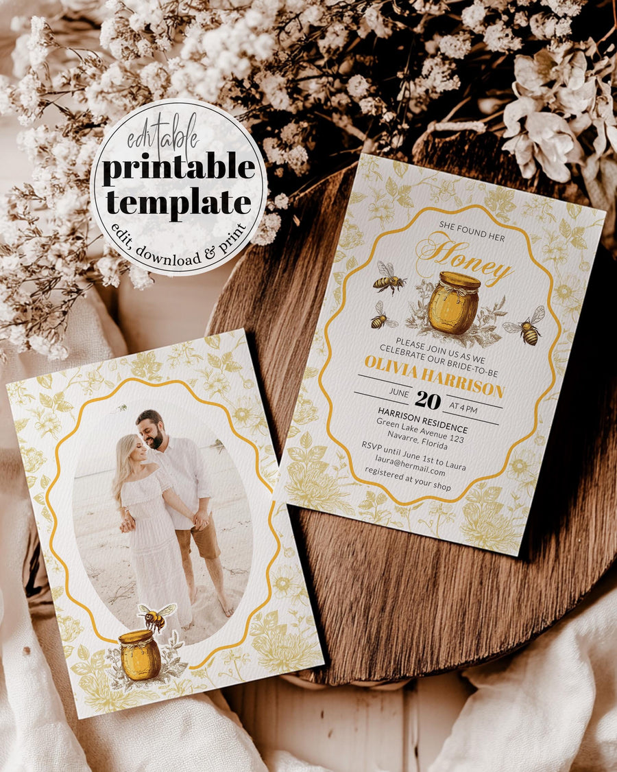 She found her Honey Bridal Shower Invitation, Vintage Toile de Jouy Bride to BEE Bridal Garden Party Invite Cottagecore Template #072 - marryful.org