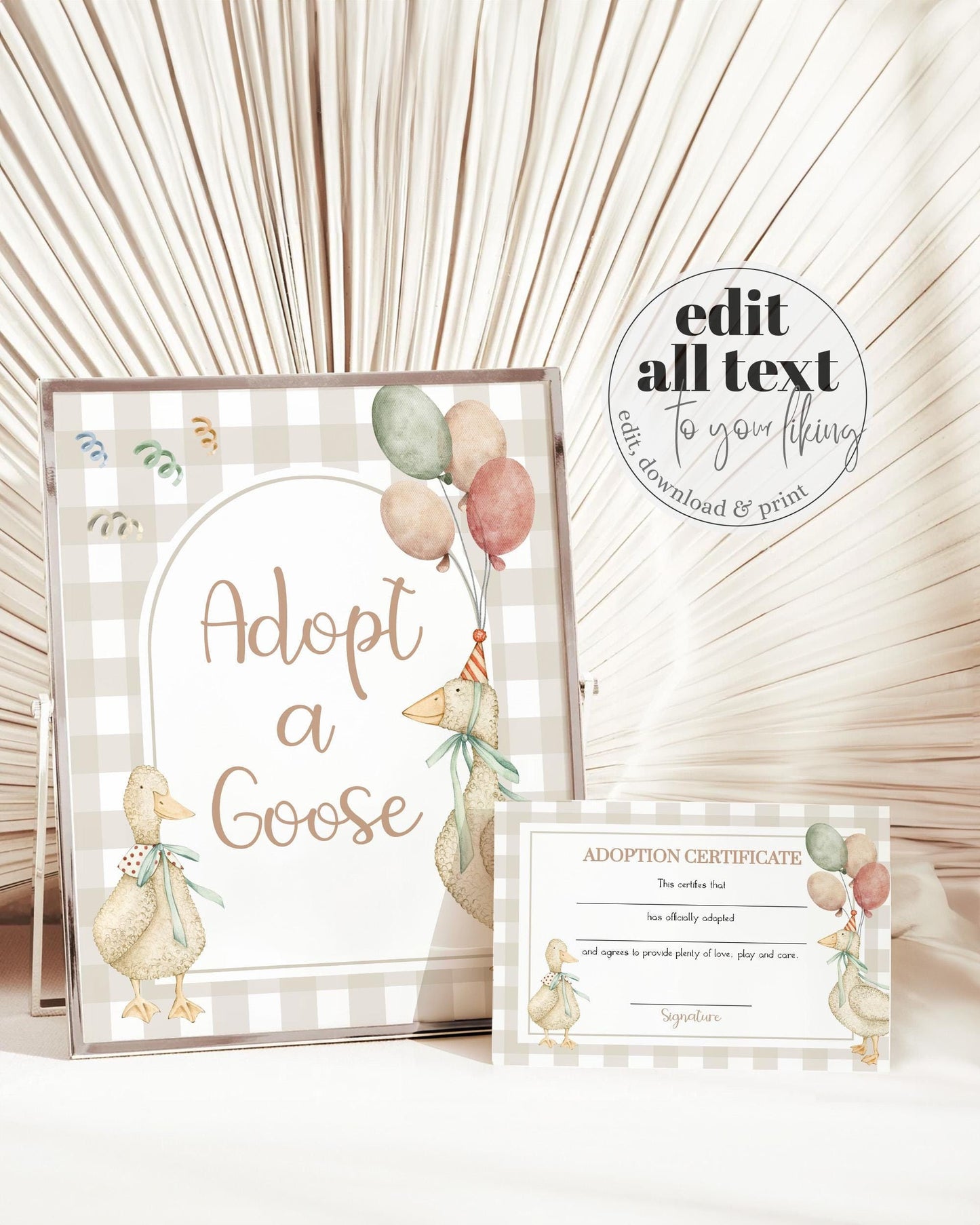 One Silly Goose Adoption Party Game Certificate Gender Neutral First Birthday Decorations, Adopt a Pet Party Decor Printable Template #068 - TheLovebirdsDesign