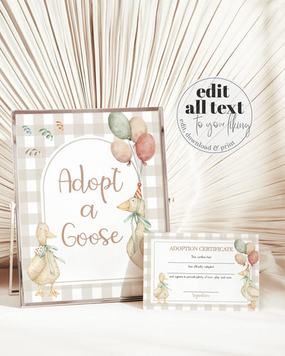 One Silly Goose Adoption Party Game Certificate Template, Gender Neutral Pet Party Printable 004SG-ADCE - marryful.org