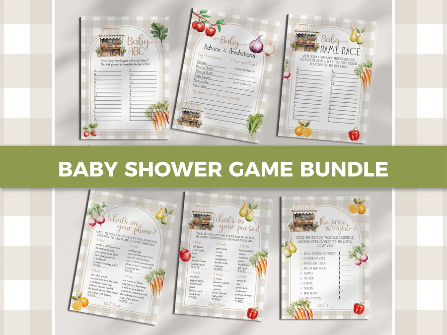 Locally Grown Shower Games Bundle, Farmers Market Baby Shower Games Gender Neutral Baby Shower Decoration Bundle Printable Template #068 - marryful.org