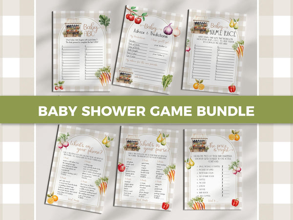 Locally Grown Baby Shower Games Bundle, Farmers Market Gender Neutral Template 003LG-GAMEB - marryful.org
