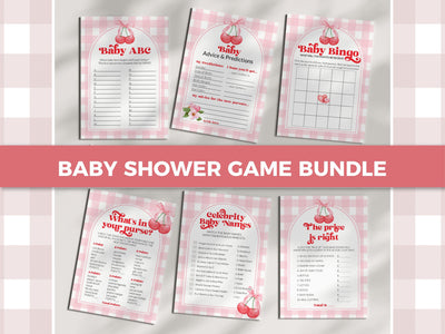 Cherry Baby Shower Game Bundle, Berry themed Baby Trivia, Family Feud, Bingo, Would Mommy rather, Coquette Shower Printable Templates #068 - TheLovebirdsDesign