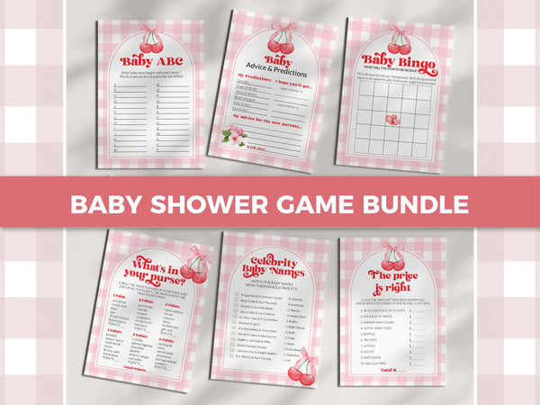 Cherry Baby Shower Game Bundle, Berry themed Baby Trivia, Family Feud, Bingo, Would Mommy rather, Coquette Shower Printable Templates #068 - TheLovebirdsDesign