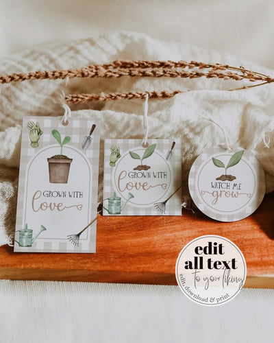 Little Sprout Baby Shower Favor Tags Grown with LOVE Thank You Tags Gender Neutral Farmers Market Stand Shower Cupcake Topper Template #068 - TheLovebirdsDesign