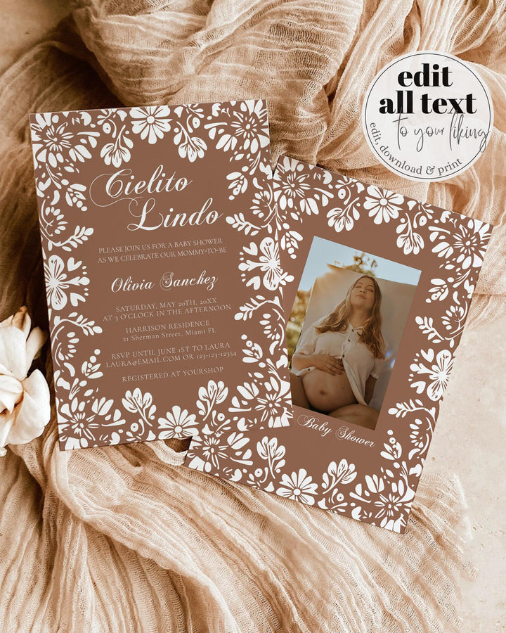 Gender Neutral Cielito Lindo Baby Shower Invitation, Vintage Mexican themed Baby Shower Invite, Talavera Papel Picado Template #067 - TheLovebirdsDesign