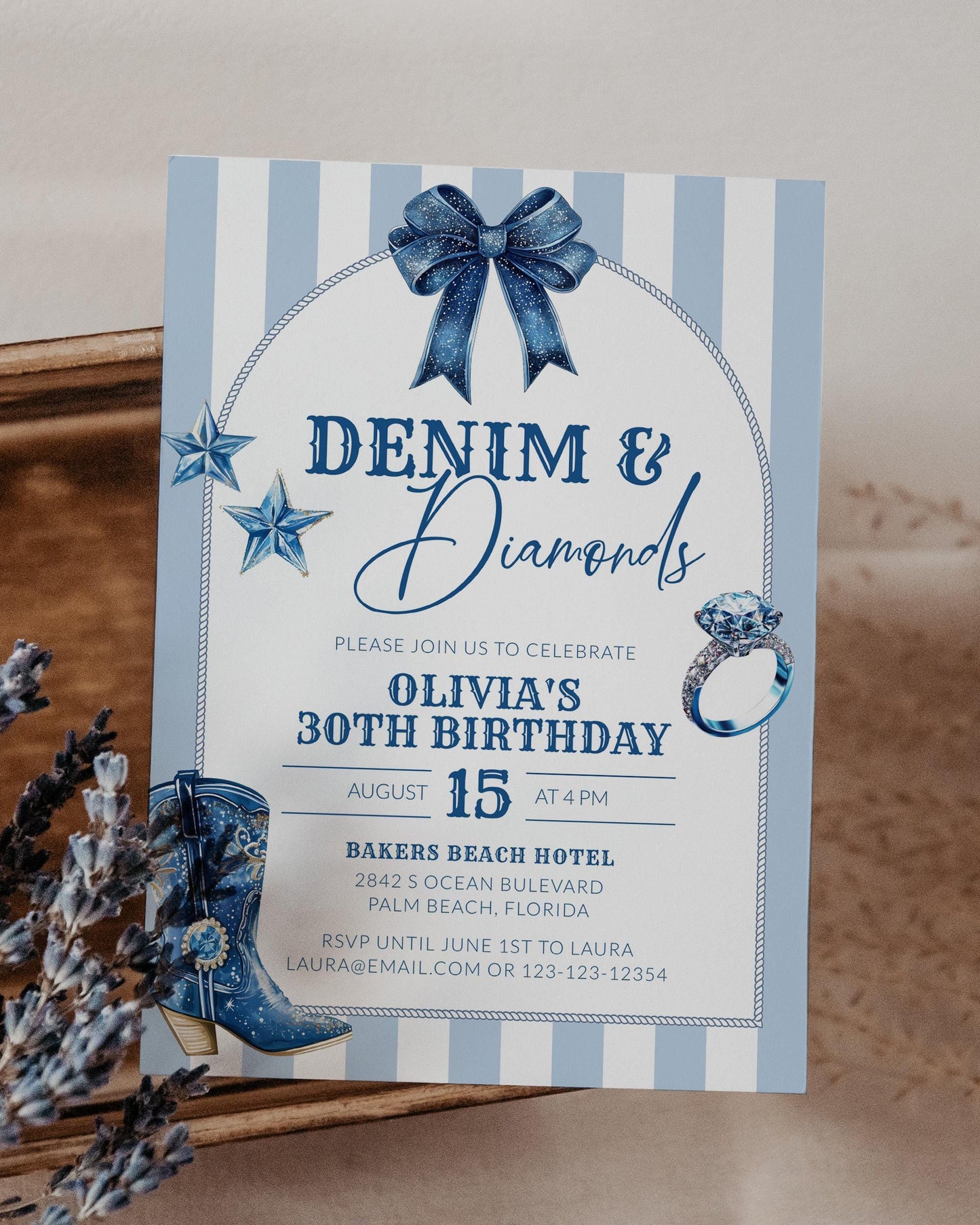 Denim Diamond Invite, Blue Disco Cowgirl Adult Birthday Invitation, Jeans and Diamonds Let's get Nashty Rodeo Printable Template #072 - TheLovebirdsDesign