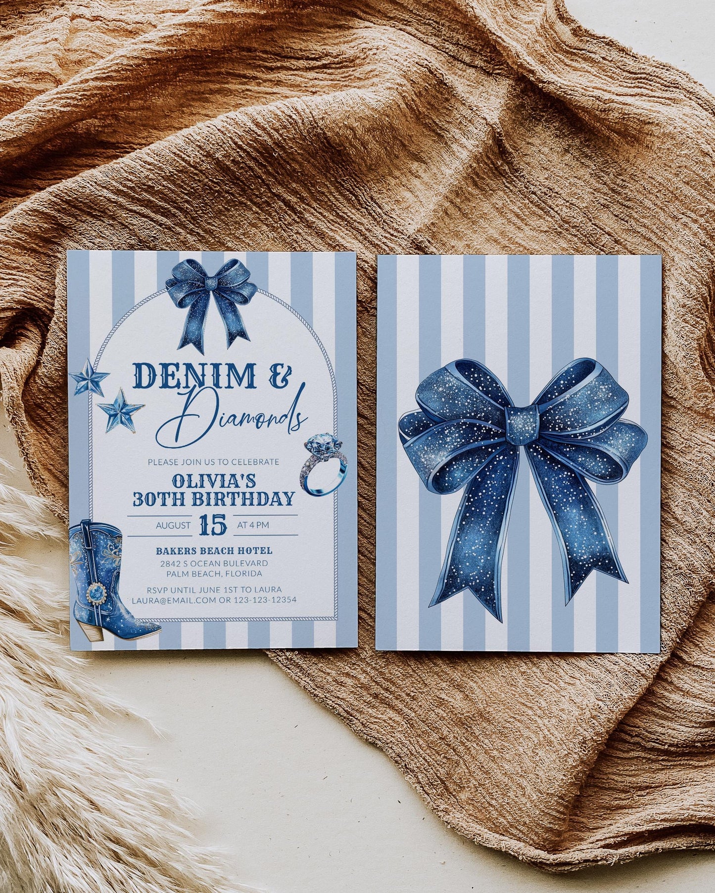 Denim Diamond Invite, Blue Disco Cowgirl Adult Birthday Invitation, Jeans and Diamonds Let's get Nashty Rodeo Printable Template #072 - TheLovebirdsDesign