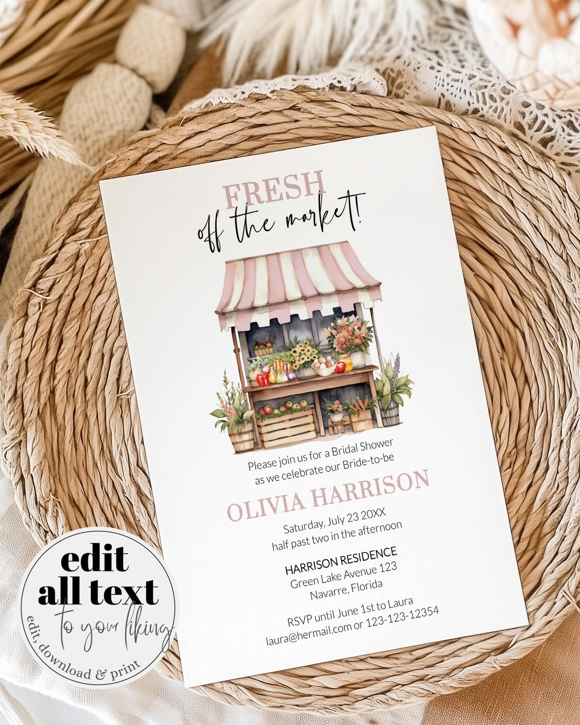 Fresh off The Market Bridal Shower Invitation, Farmer's Market Shower Invite, She's Off the Market Printable Template Instant Download #072 - TheLovebirdsDesign