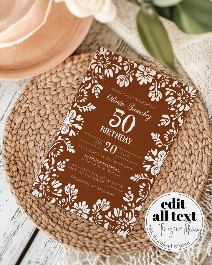 Cielito Lindo Invitation, Papel Picado Birthday Invite, Vintage Mexican Baptism Invitation, Talavera Barro Cielito Lindo Template #067 - TheLovebirdsDesign