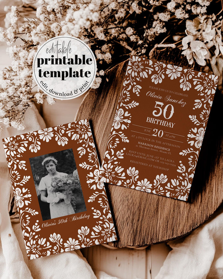 Cielito Lindo Invitation, Papel Picado Birthday Invite, Vintage Mexican Baptism Invitation, Talavera Barro Cielito Lindo Template #067 - TheLovebirdsDesign
