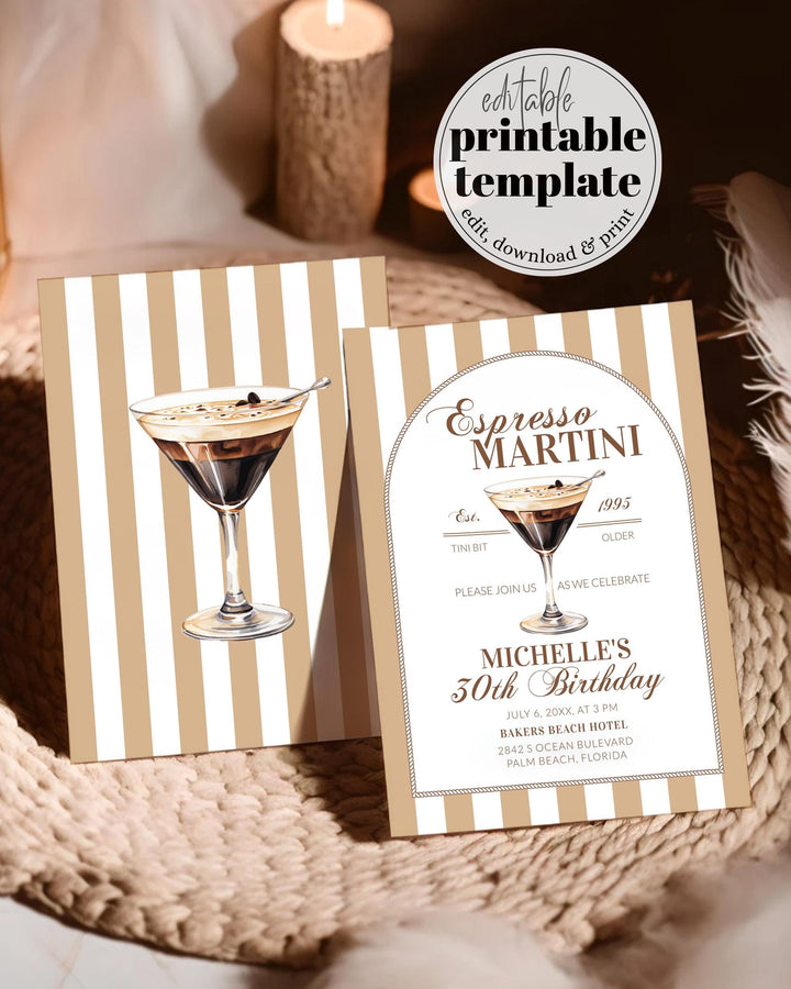 Espresso Martini 30th Birthday Invitation, Editable Social Club Tini Bit Older Adult Woman Birthday Party Invite Printable Template #072 - TheLovebirdsDesign