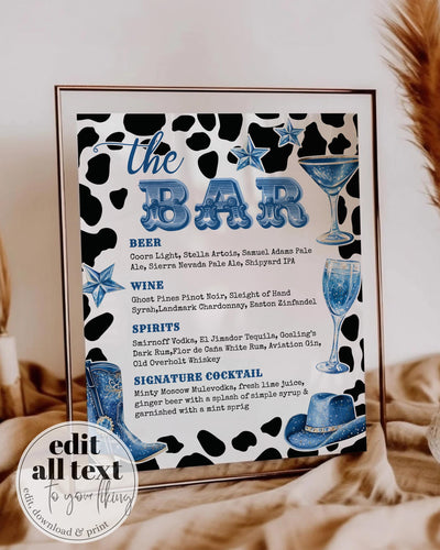 Disco Cowgirl Drink Menu, Denim and Diamonds Signature Cocktail Bar Template #022 - marryful.org