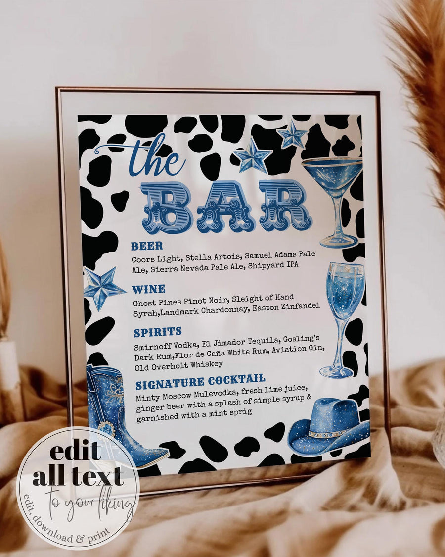 Disco Cowgirl Drink Menu, Denim and Diamonds Signature Cocktail Bar Template #022 - marryful.org