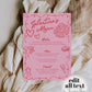 Handwritten Galentines Day Girls Night Food Menu Card Funky Doodle Pink Red Valentines Pajama Party Menu Galentine Dinner Menu Template #070 - TheLovebirdsDesign