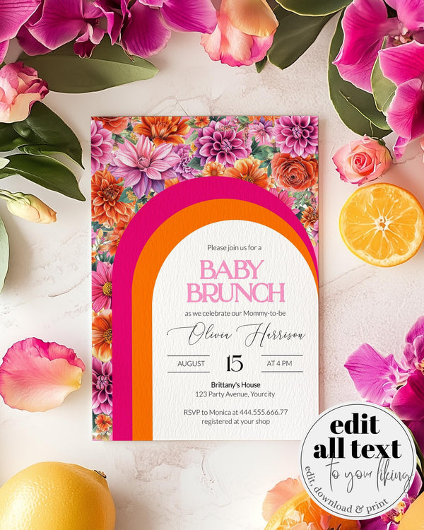 Pink Orange Baby Brunch Citrus Baby Shower Invitation, Editable Sunrise Party Template Summer Girl Baby Shower Invite Printable Template#072 - TheLovebirdsDesign