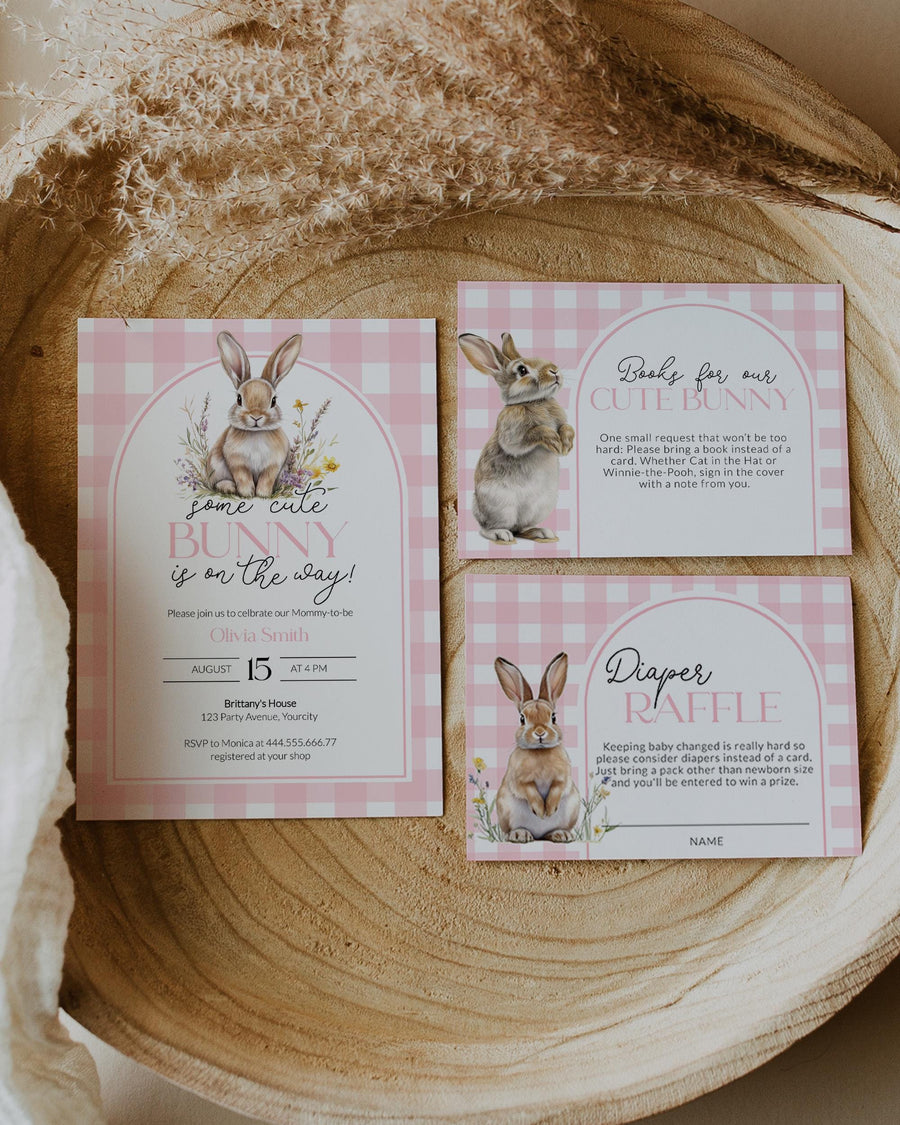 Some Bunny is on the way Baby Shower Invitation, Cute Rabbit Easter Invite Cottagecore Bunny Sweet Baby Sprinkle Printable Template #068 - marryful.org