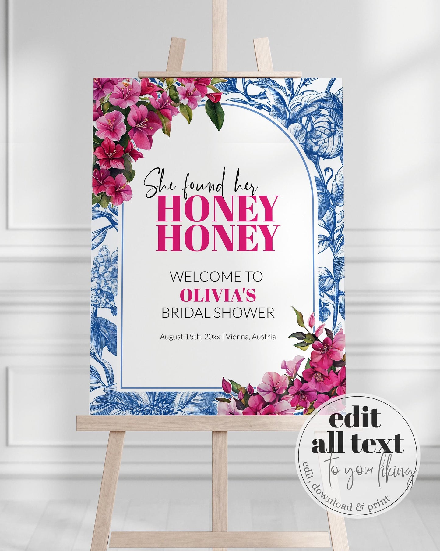 Dancing Queen Bridal Shower Welcome Sign, She found her Honey Disco Bridal Shower Decoration for Mediterranean Mama, Pink Mia Template #072 - TheLovebirdsDesign