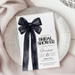 She's tying the Knot Black Bow Coquette Bridal Shower Invitation, Minimalistic Black Ribbon Bachelorette Invite, Knot party template #072 - TheLovebirdsDesign